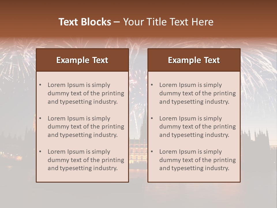 A Large Clock Tower With Fireworks In The Sky PowerPoint Template