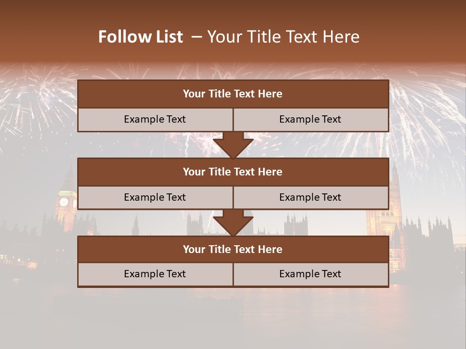 A Large Clock Tower With Fireworks In The Sky PowerPoint Template