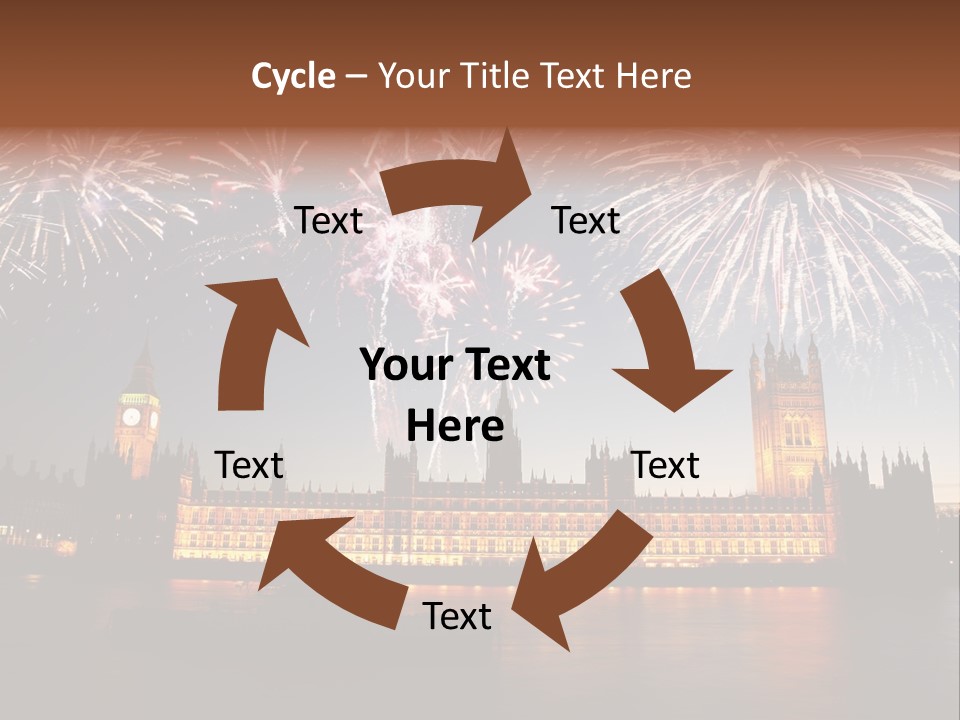 A Large Clock Tower With Fireworks In The Sky PowerPoint Template