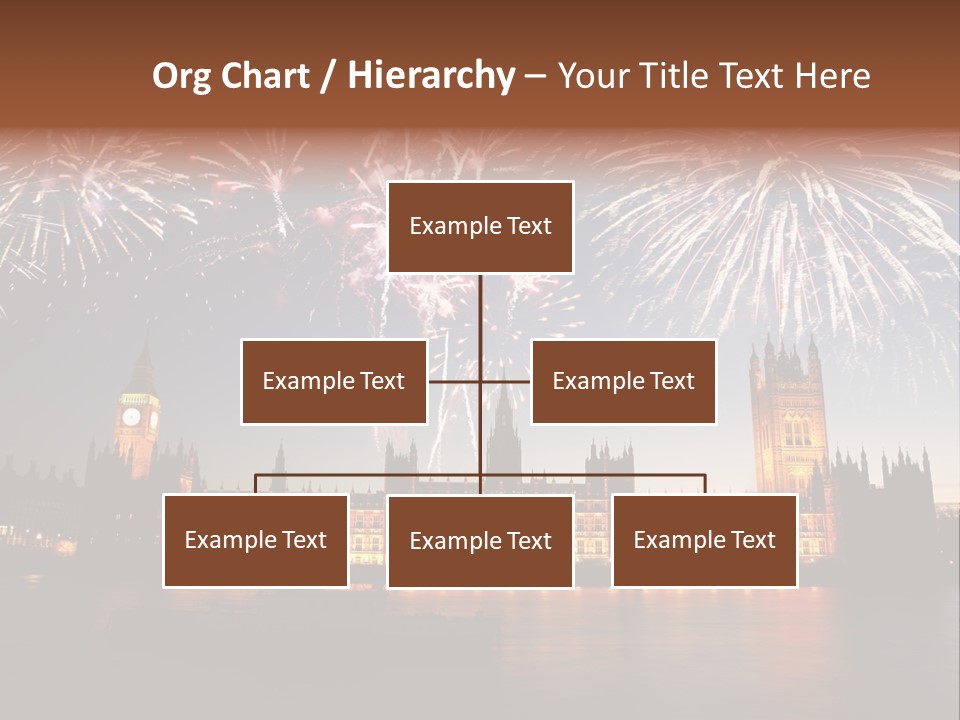 A Large Clock Tower With Fireworks In The Sky PowerPoint Template