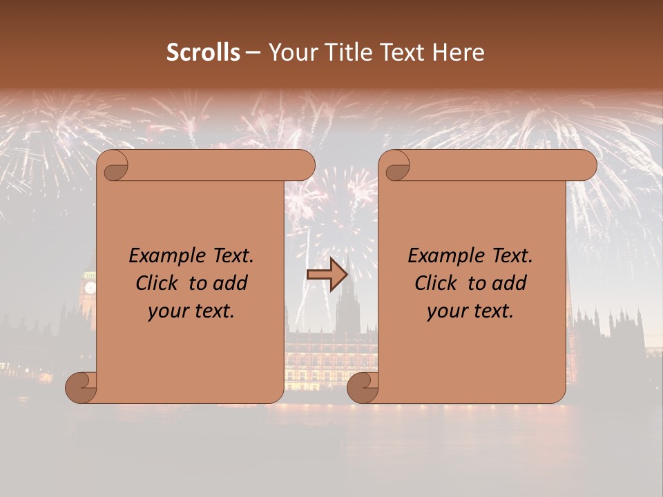 A Large Clock Tower With Fireworks In The Sky PowerPoint Template