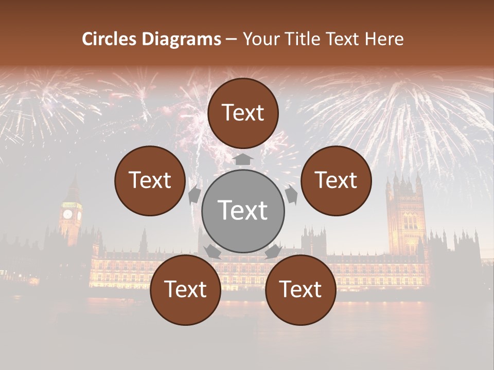 A Large Clock Tower With Fireworks In The Sky PowerPoint Template