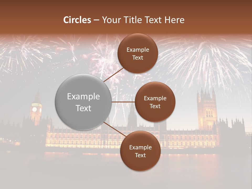 A Large Clock Tower With Fireworks In The Sky PowerPoint Template