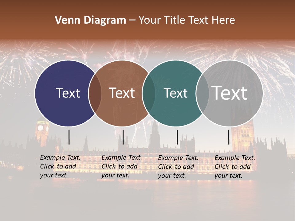 A Large Clock Tower With Fireworks In The Sky PowerPoint Template