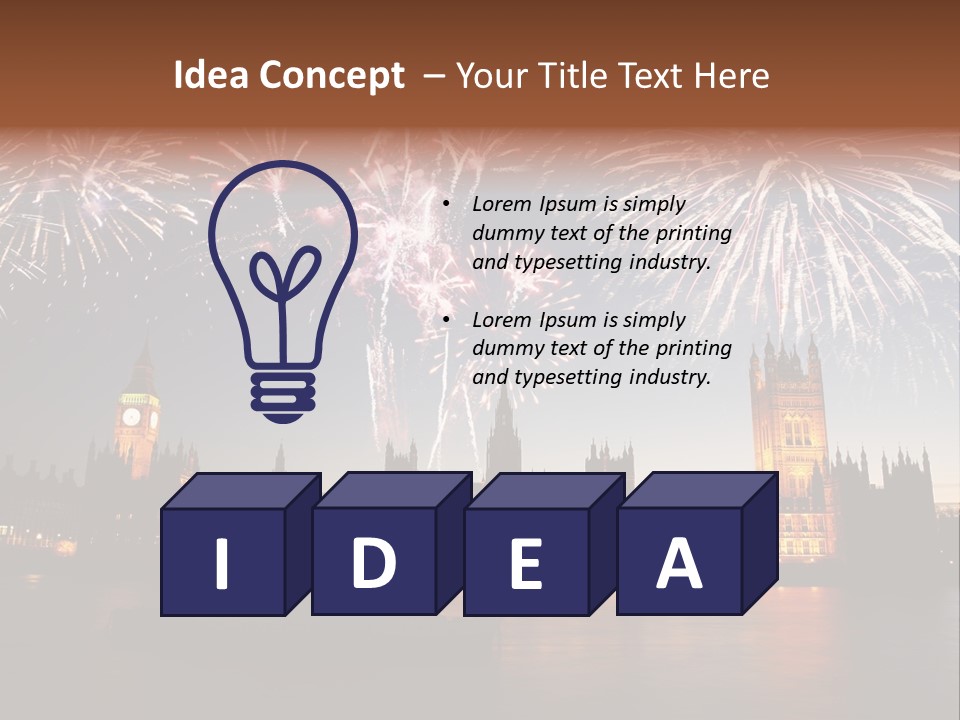 A Large Clock Tower With Fireworks In The Sky PowerPoint Template