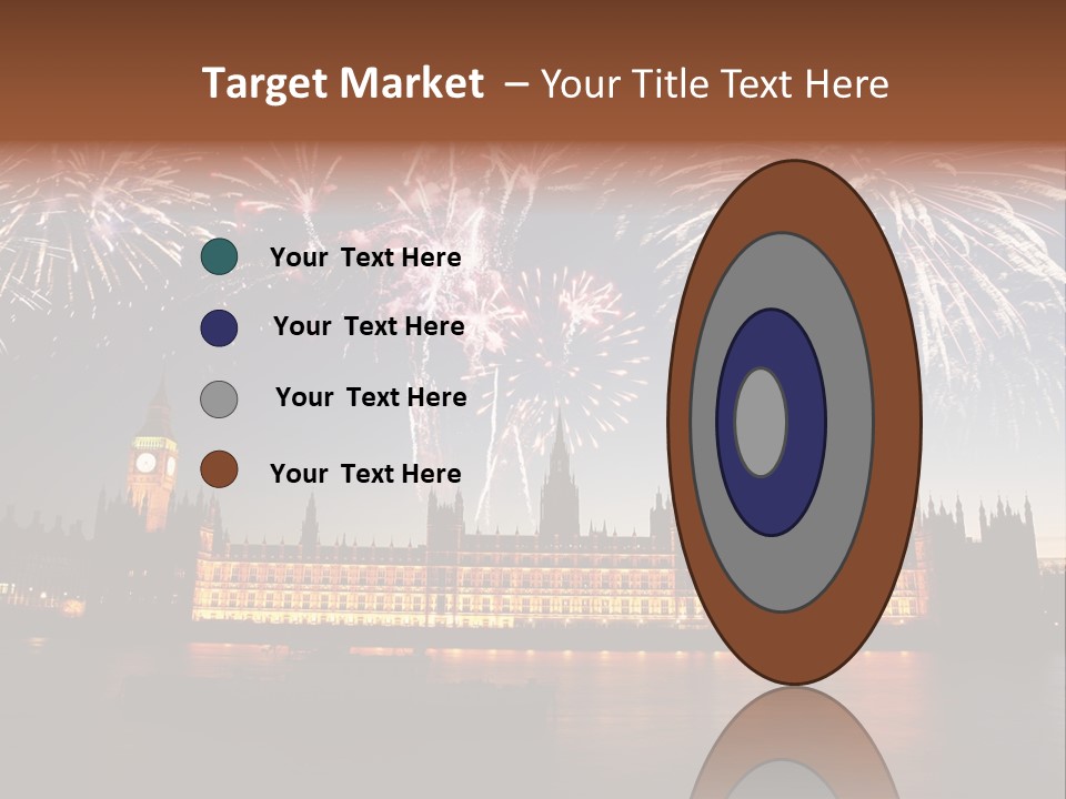 A Large Clock Tower With Fireworks In The Sky PowerPoint Template