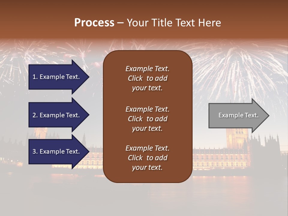 A Large Clock Tower With Fireworks In The Sky PowerPoint Template