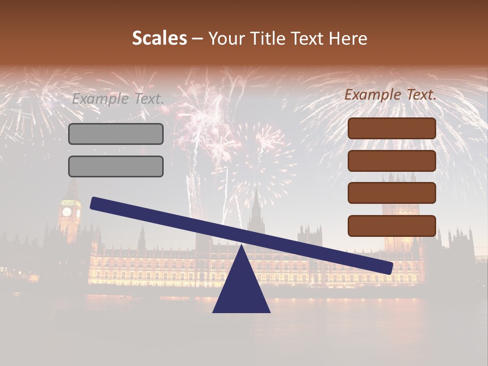 A Large Clock Tower With Fireworks In The Sky PowerPoint Template