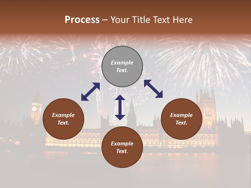 A Large Clock Tower With Fireworks In The Sky PowerPoint Template