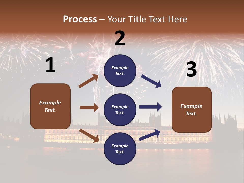 A Large Clock Tower With Fireworks In The Sky PowerPoint Template