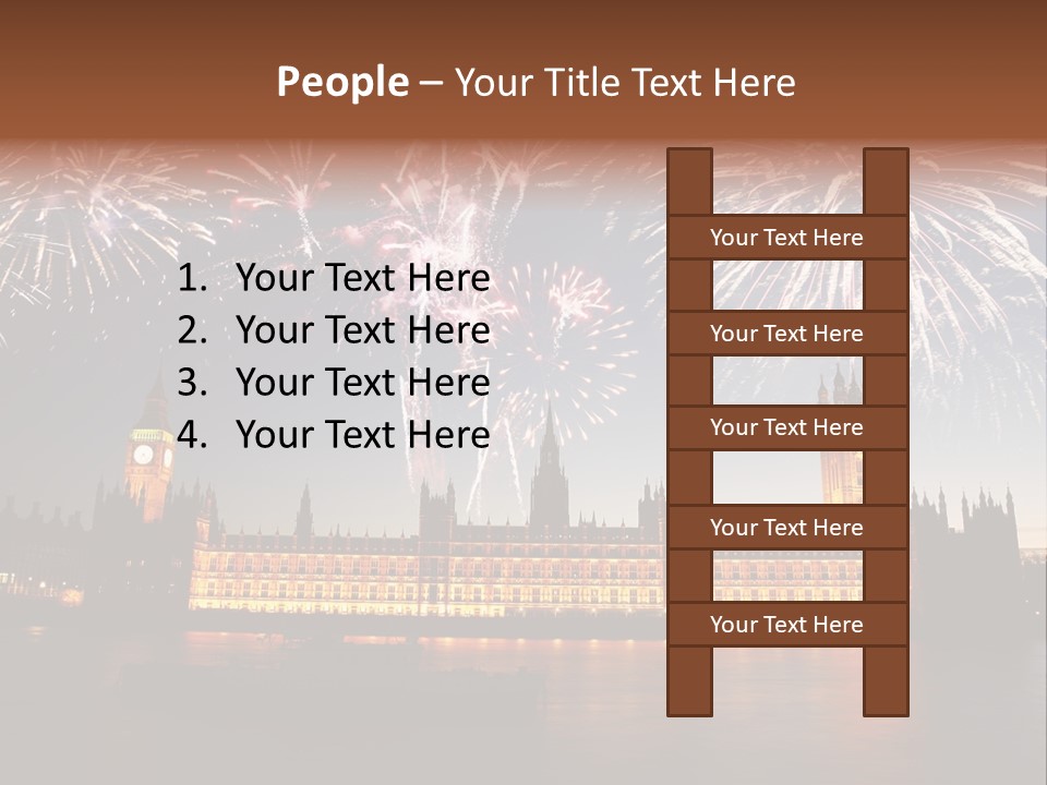 A Large Clock Tower With Fireworks In The Sky PowerPoint Template