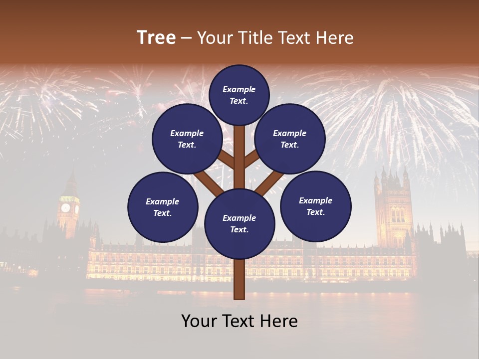 A Large Clock Tower With Fireworks In The Sky PowerPoint Template