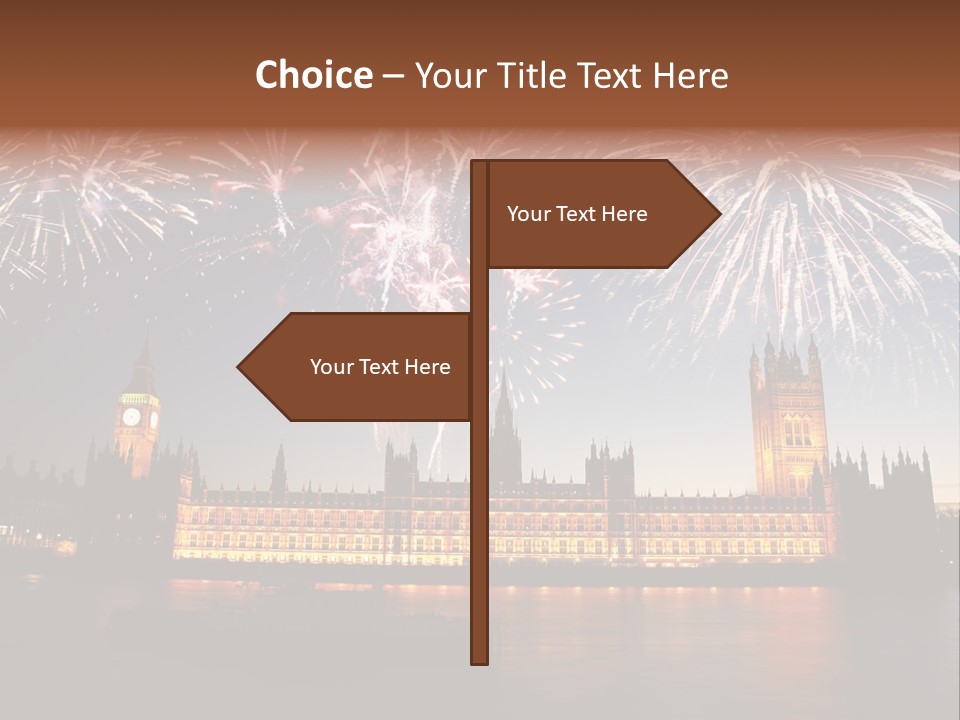 A Large Clock Tower With Fireworks In The Sky PowerPoint Template