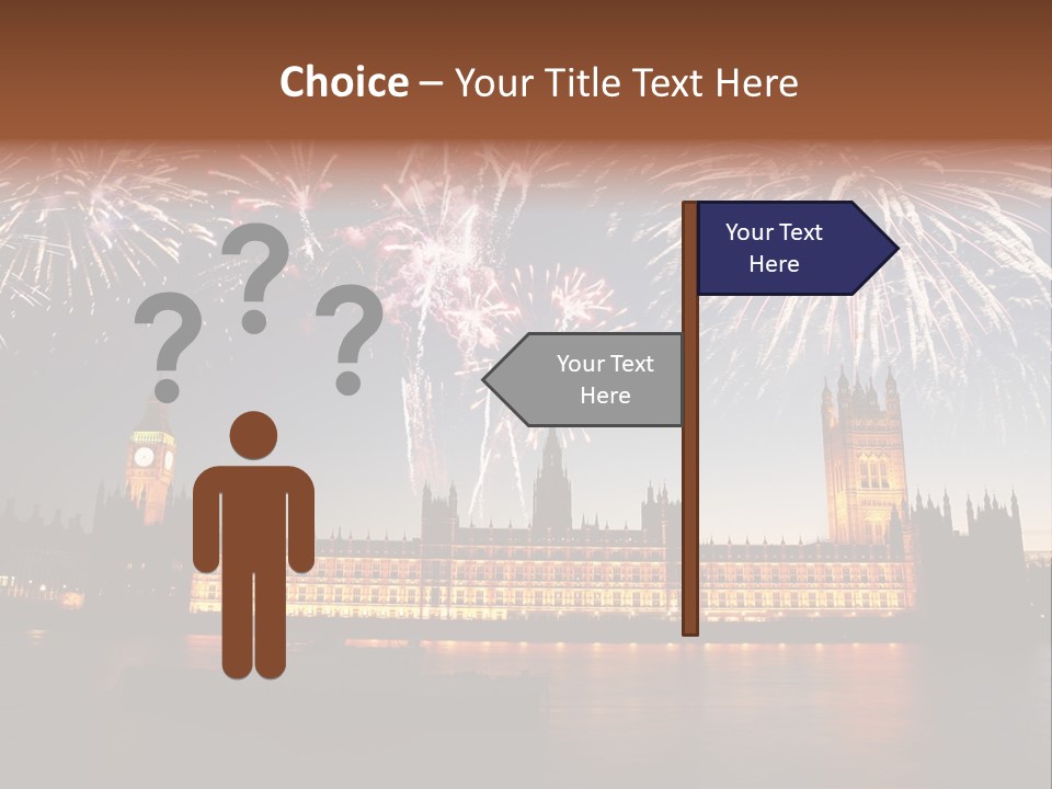 A Large Clock Tower With Fireworks In The Sky PowerPoint Template