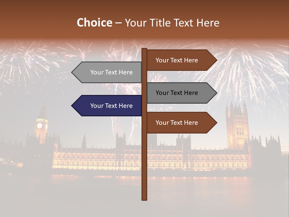 A Large Clock Tower With Fireworks In The Sky PowerPoint Template