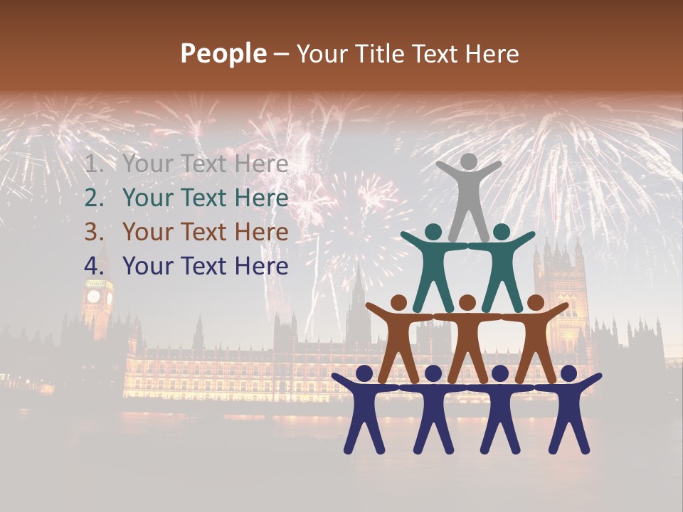 A Large Clock Tower With Fireworks In The Sky PowerPoint Template