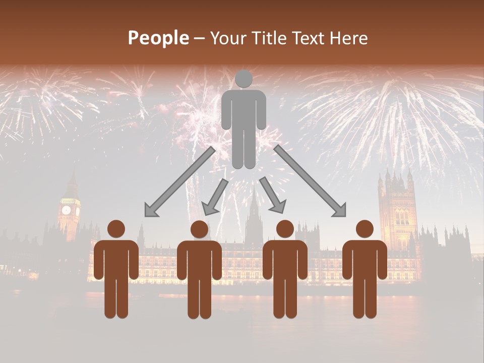 A Large Clock Tower With Fireworks In The Sky PowerPoint Template