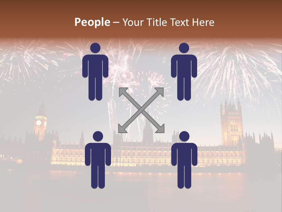 A Large Clock Tower With Fireworks In The Sky PowerPoint Template