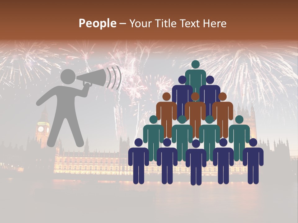 A Large Clock Tower With Fireworks In The Sky PowerPoint Template