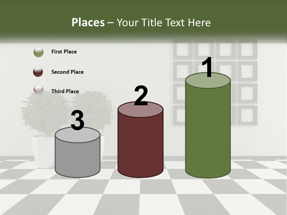 A Black And White Checkered Floor With Two Potted Plants PowerPoint Template