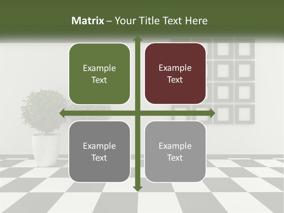 A Black And White Checkered Floor With Two Potted Plants PowerPoint Template