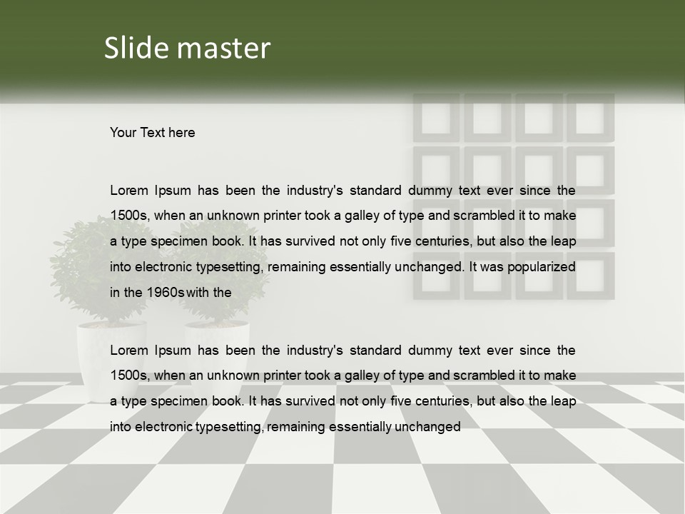 A Black And White Checkered Floor With Two Potted Plants PowerPoint Template