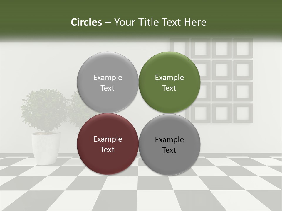 A Black And White Checkered Floor With Two Potted Plants PowerPoint Template