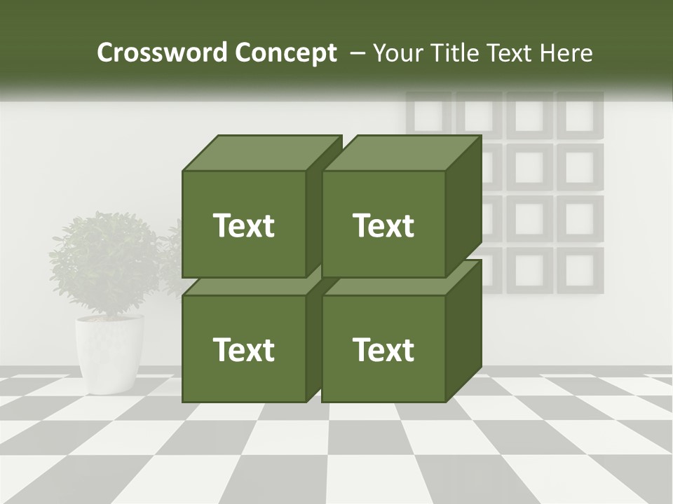 A Black And White Checkered Floor With Two Potted Plants PowerPoint Template