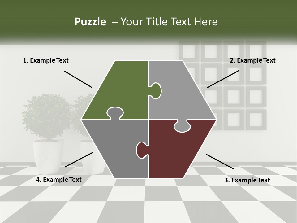 A Black And White Checkered Floor With Two Potted Plants PowerPoint Template