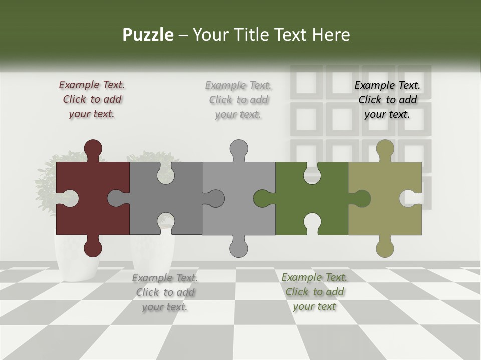 A Black And White Checkered Floor With Two Potted Plants PowerPoint Template