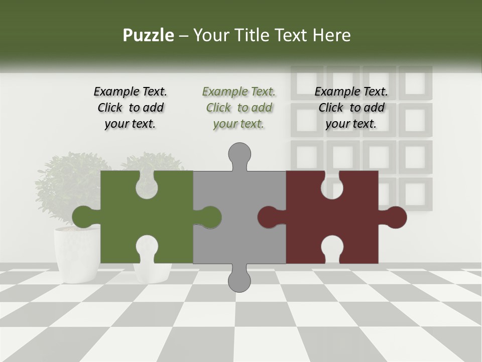 A Black And White Checkered Floor With Two Potted Plants PowerPoint Template