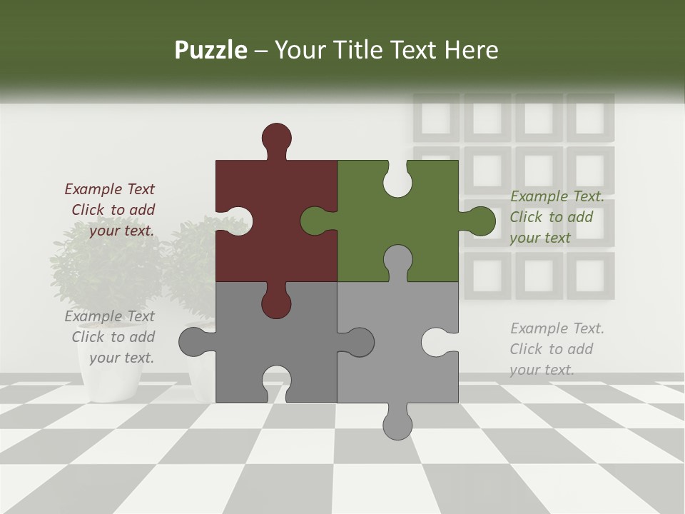 A Black And White Checkered Floor With Two Potted Plants PowerPoint Template