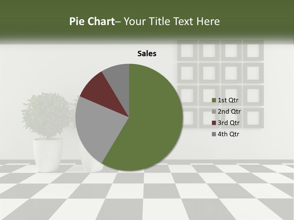 A Black And White Checkered Floor With Two Potted Plants PowerPoint Template