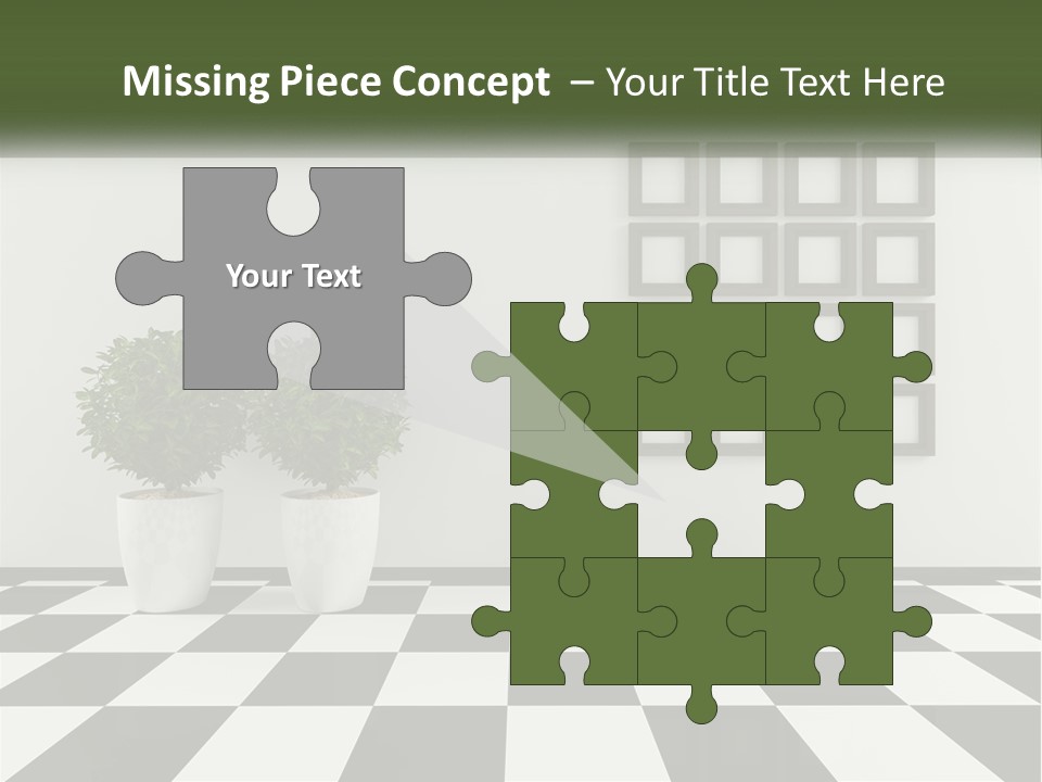 A Black And White Checkered Floor With Two Potted Plants PowerPoint Template