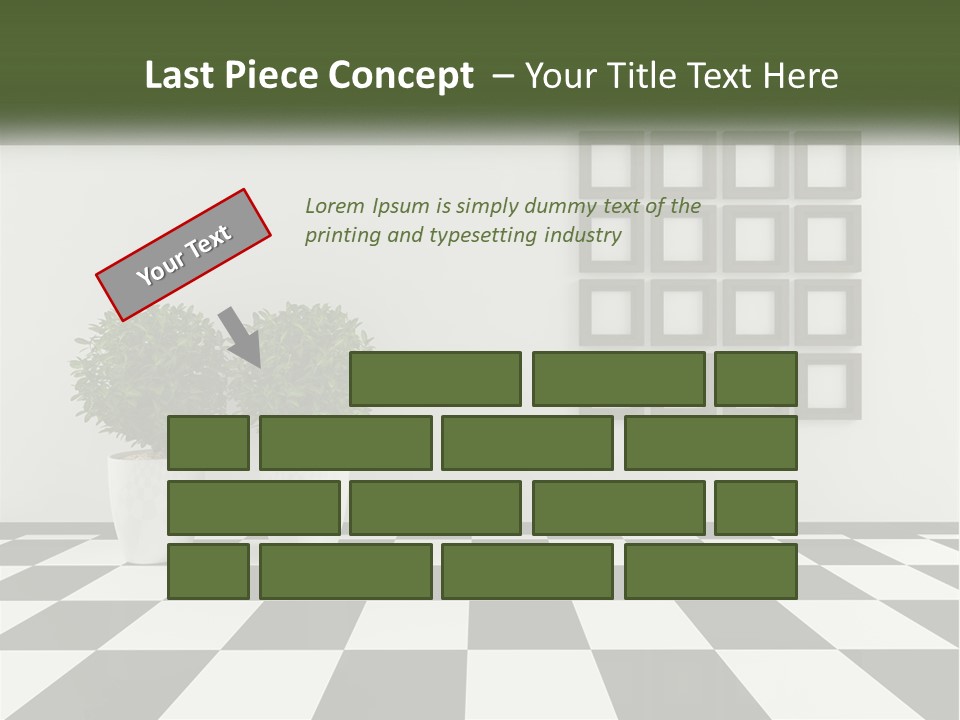 A Black And White Checkered Floor With Two Potted Plants PowerPoint Template