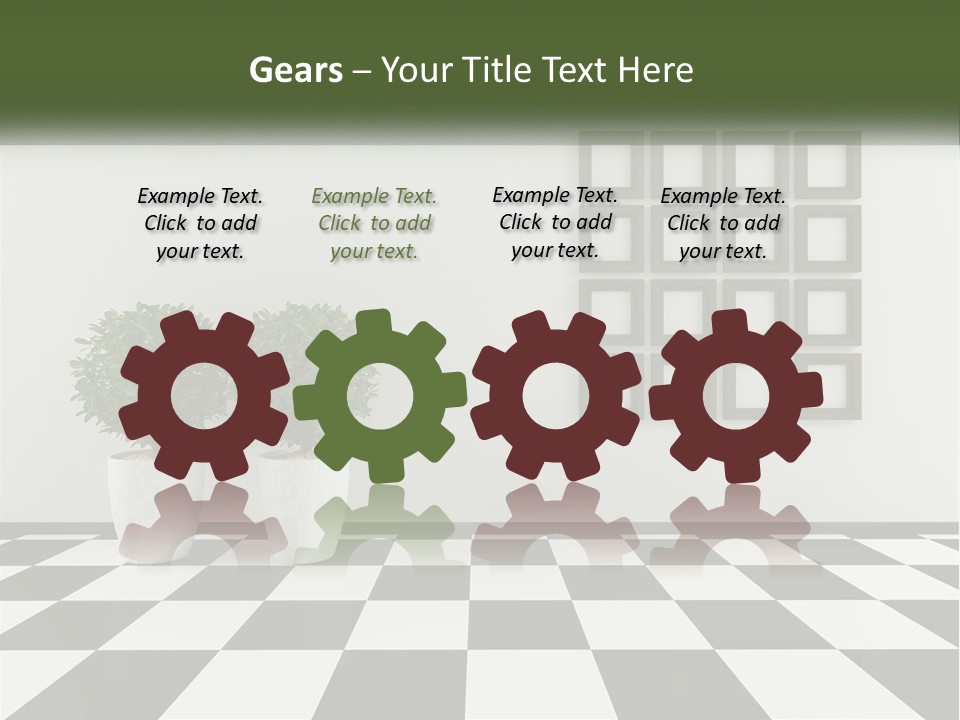 A Black And White Checkered Floor With Two Potted Plants PowerPoint Template