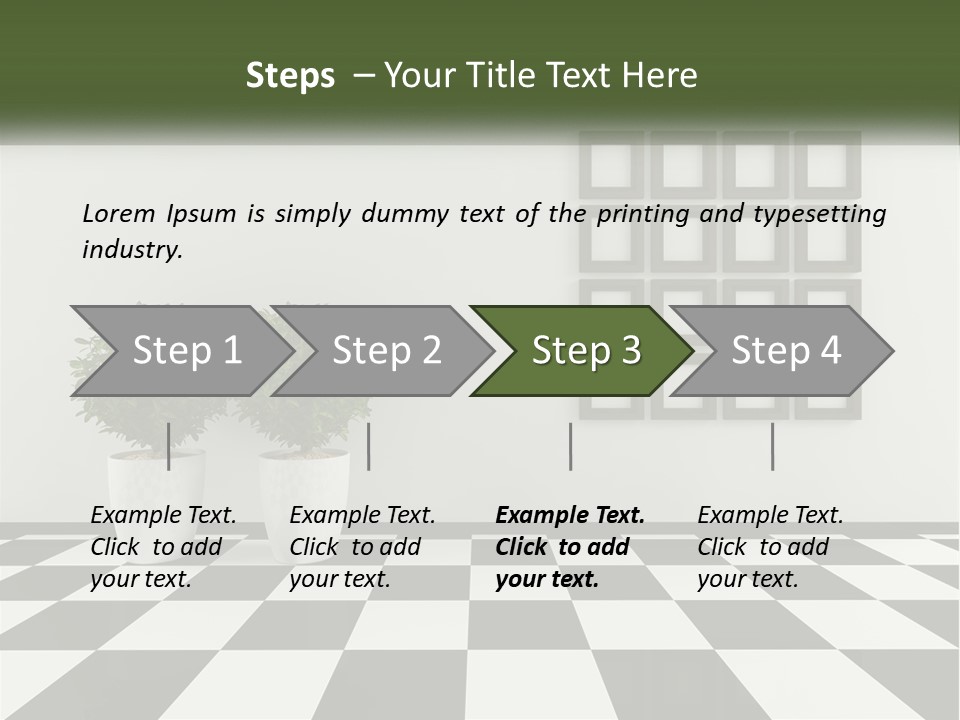 A Black And White Checkered Floor With Two Potted Plants PowerPoint Template