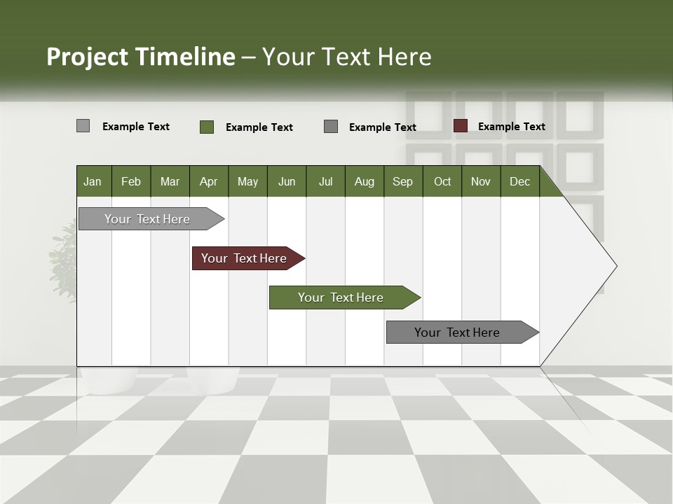 A Black And White Checkered Floor With Two Potted Plants PowerPoint Template