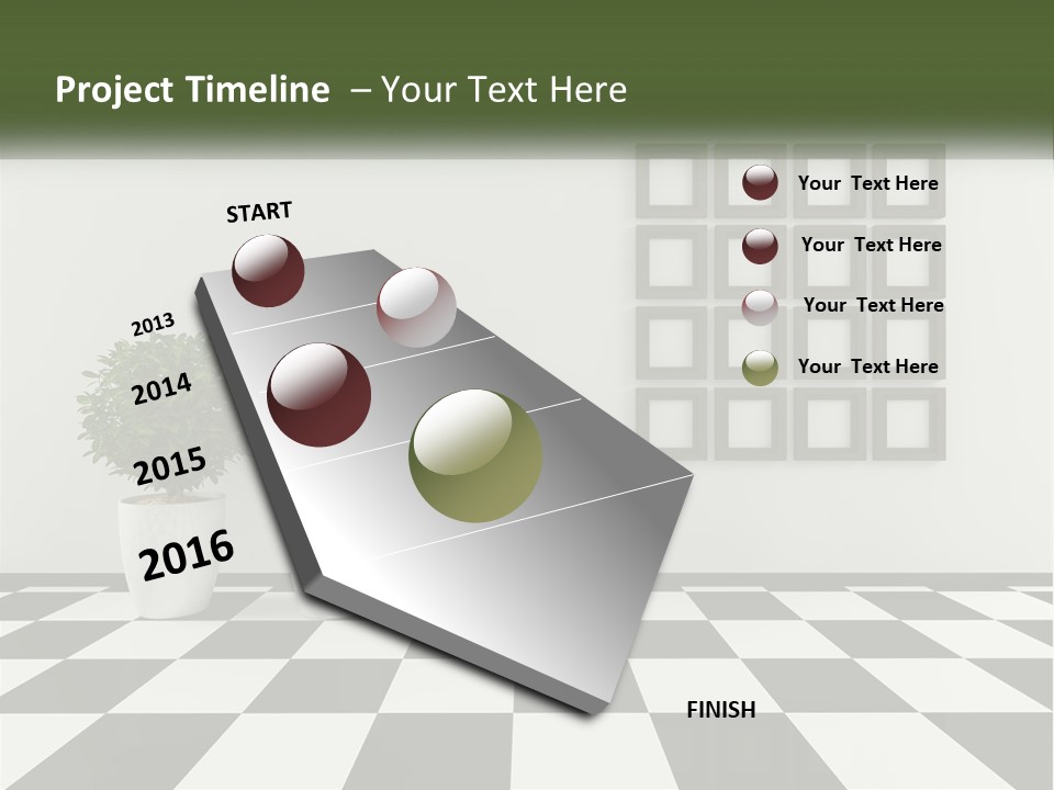 A Black And White Checkered Floor With Two Potted Plants PowerPoint Template