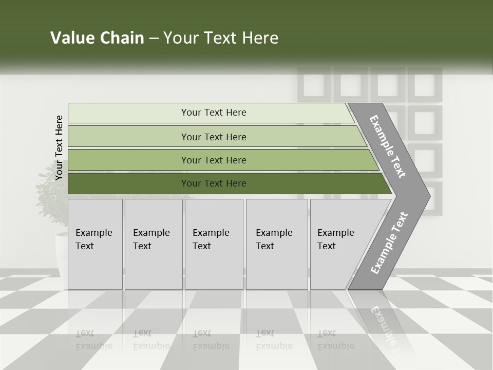 A Black And White Checkered Floor With Two Potted Plants PowerPoint Template