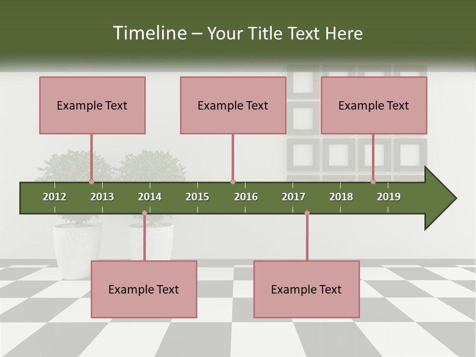 A Black And White Checkered Floor With Two Potted Plants PowerPoint Template