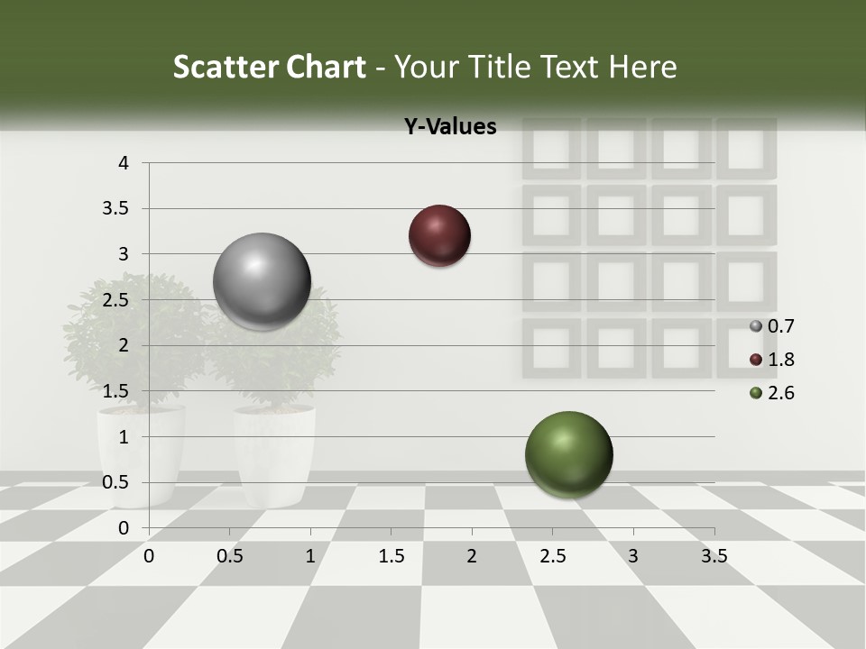 A Black And White Checkered Floor With Two Potted Plants PowerPoint Template