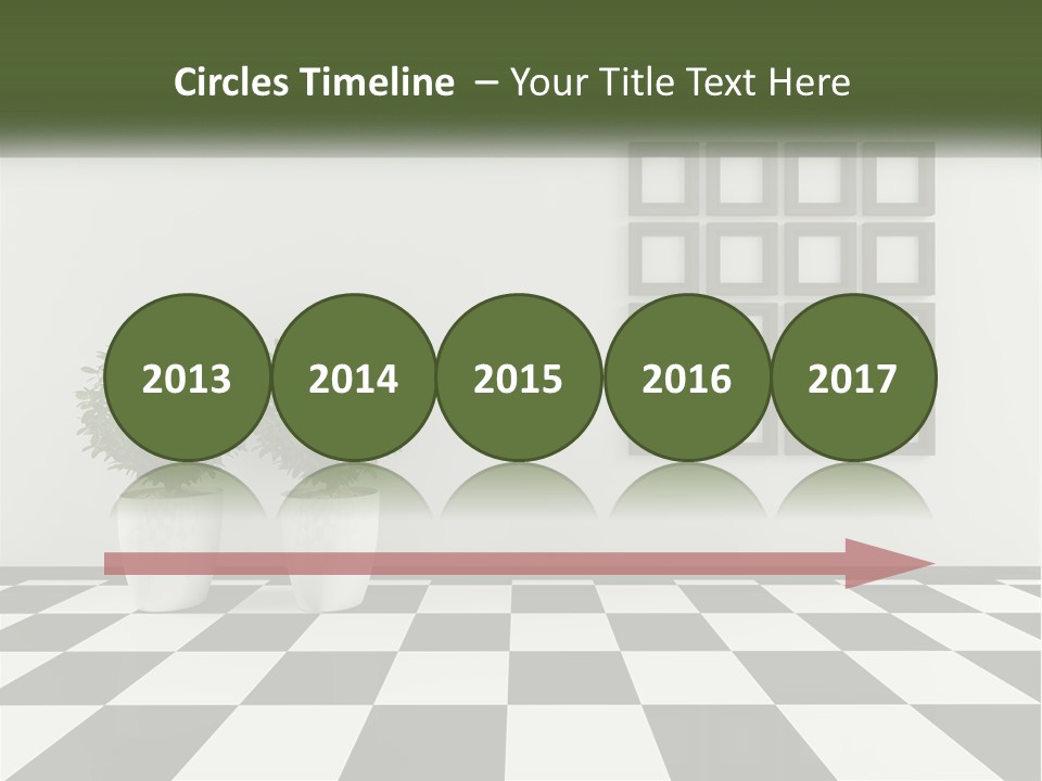 A Black And White Checkered Floor With Two Potted Plants PowerPoint Template