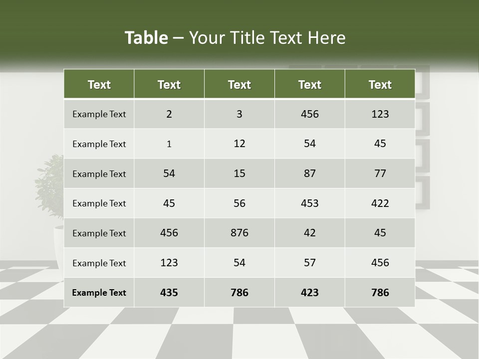 A Black And White Checkered Floor With Two Potted Plants PowerPoint Template