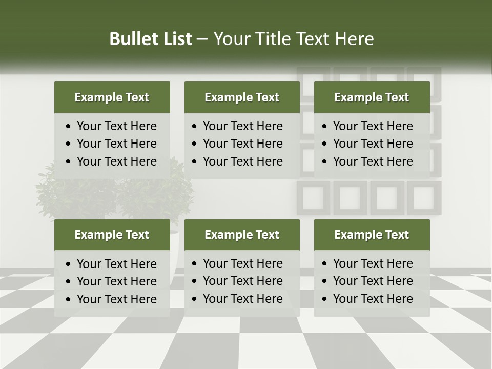 A Black And White Checkered Floor With Two Potted Plants PowerPoint Template