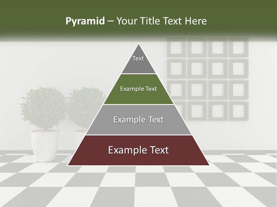 A Black And White Checkered Floor With Two Potted Plants PowerPoint Template
