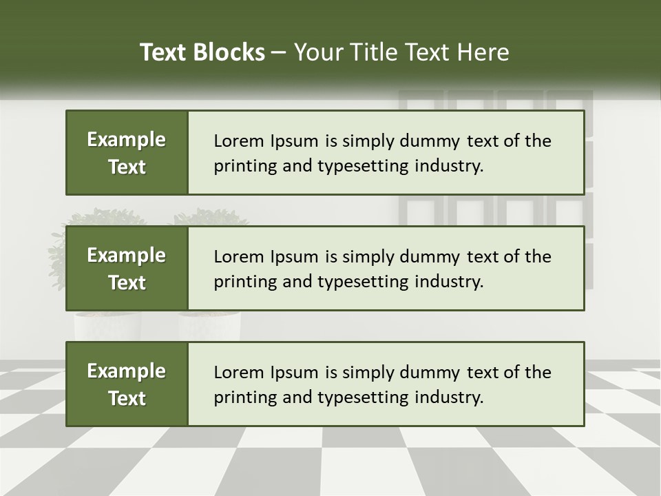 A Black And White Checkered Floor With Two Potted Plants PowerPoint Template