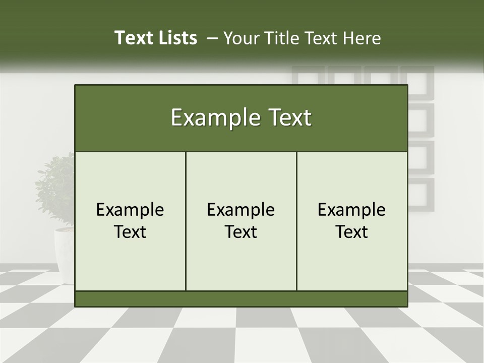 A Black And White Checkered Floor With Two Potted Plants PowerPoint Template
