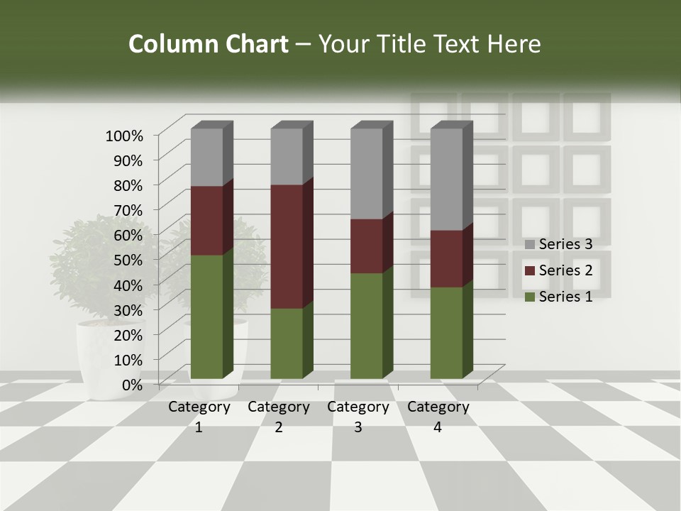 A Black And White Checkered Floor With Two Potted Plants PowerPoint Template