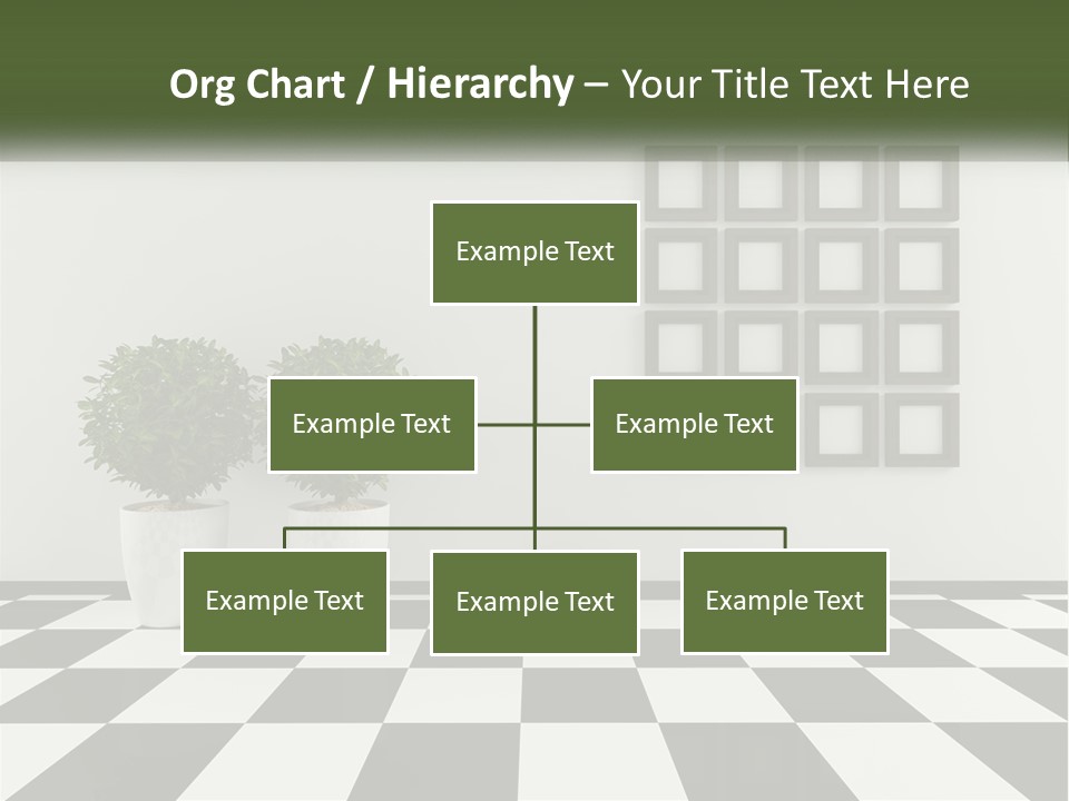 A Black And White Checkered Floor With Two Potted Plants PowerPoint Template